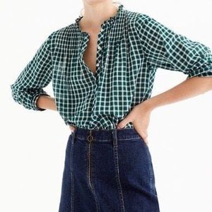 J. Crew women’s classic popover Henley emerald green gingham size 6